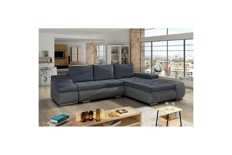 Sektionssoffa Eltap Ontario 295x200x82 cm, Soro 76, Soro 93, Blå, Grå, Höger