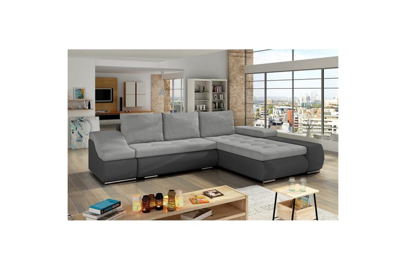 Sektionssoffa Eltap Ontario 295x200x82 cm, Soro 83, Soft 29, Vit, Grå, Höger