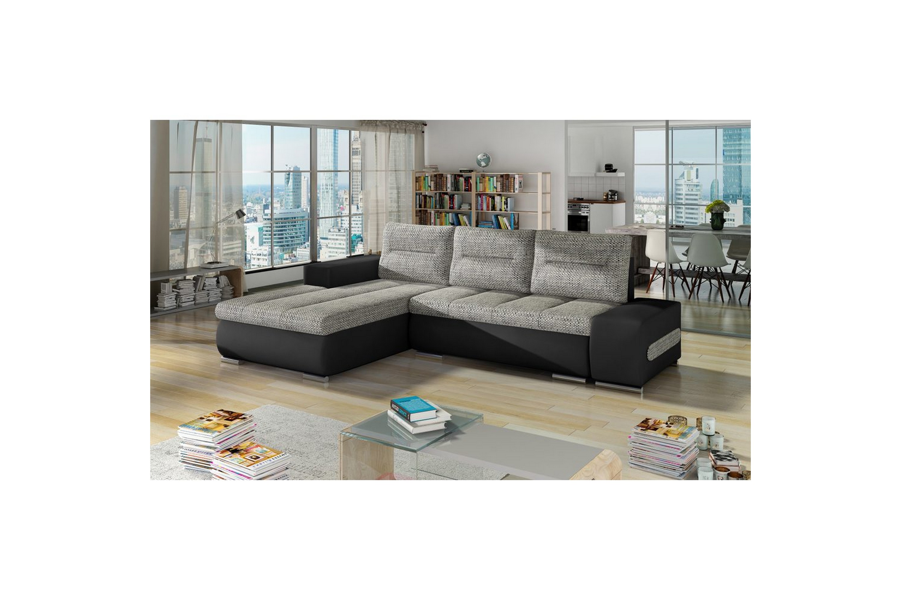 sektionssoffa eltap ottavio 275x180x85 cm - berlin 01, soft 11, grå, svart, vänster