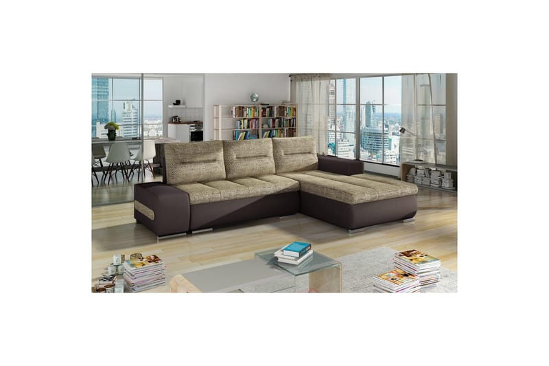 Sektionssoffa Eltap Ottavio 275x180x85 cm - Berlin 03, Soft 66, Beige, Mörkbrun, Höger - Möbler - Vardagsrum - Bäddsoffor