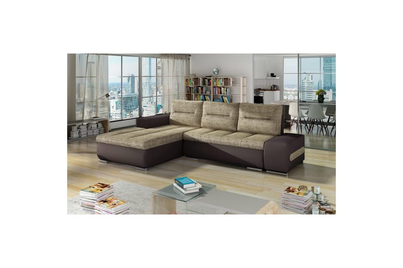 Sektionssoffa Eltap Ottavio 275x180x85 cm - Berlin 03, Soft 66, Beige, Mörkbrun, Vänster - Möbler - Vardagsrum - Bäddsoffor