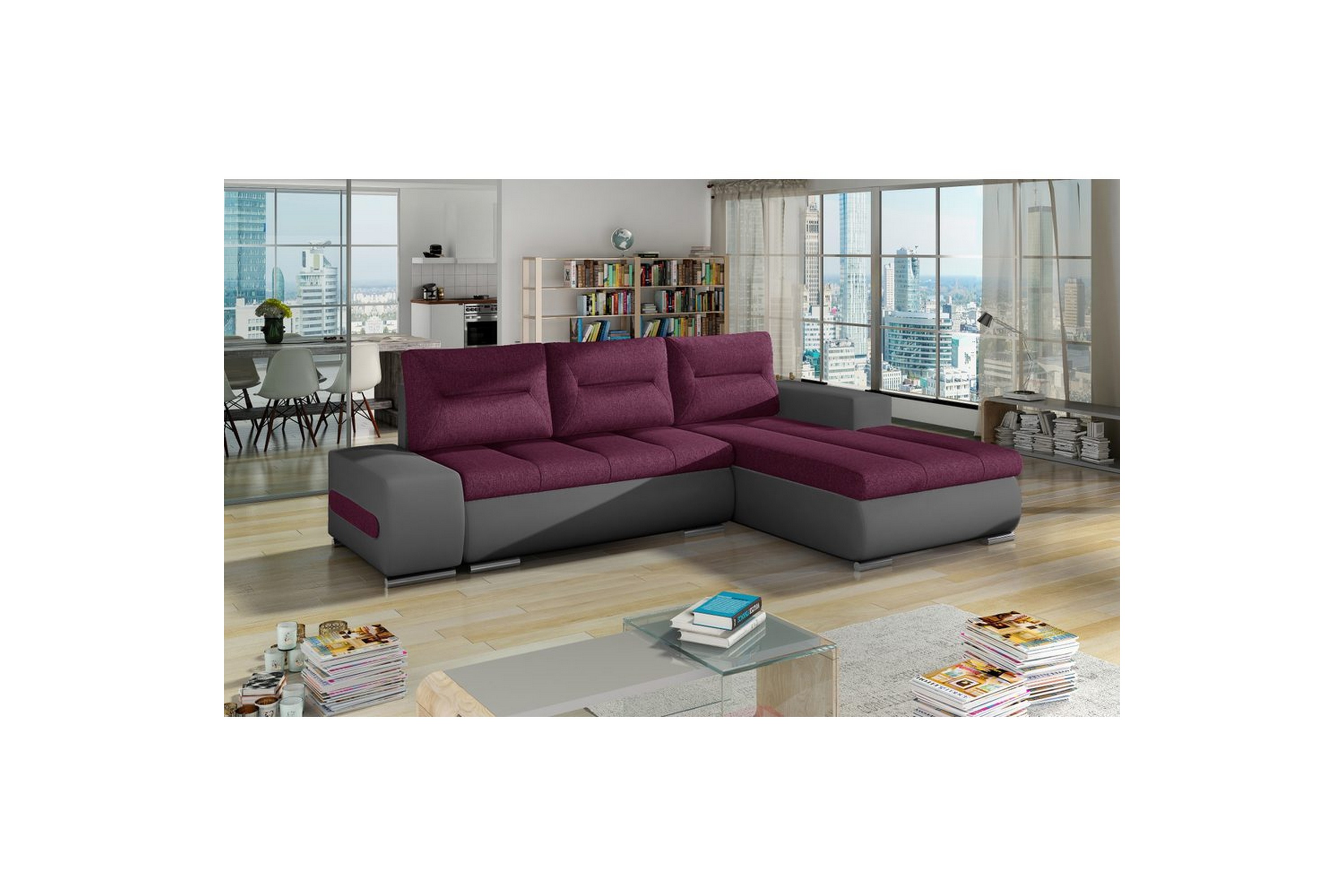 sektionssoffa eltap ottavio 275x180x85 cm - lars 68, soft 29, lila, grå, höger