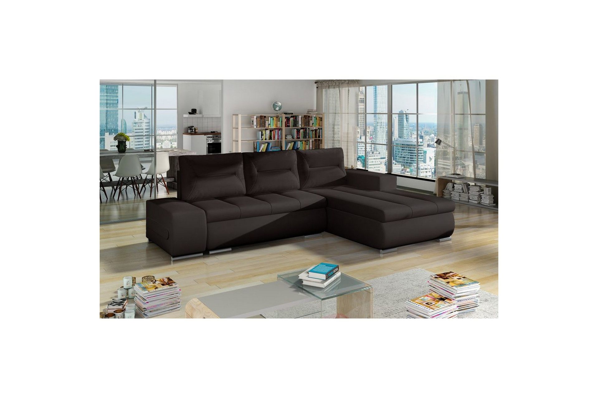 Sektionssoffa Eltap Ottavio 275x180x85 cm - Mjuka 66, Mjuka 15, M&ouml;rkbrun, Svart, H&ouml;ger