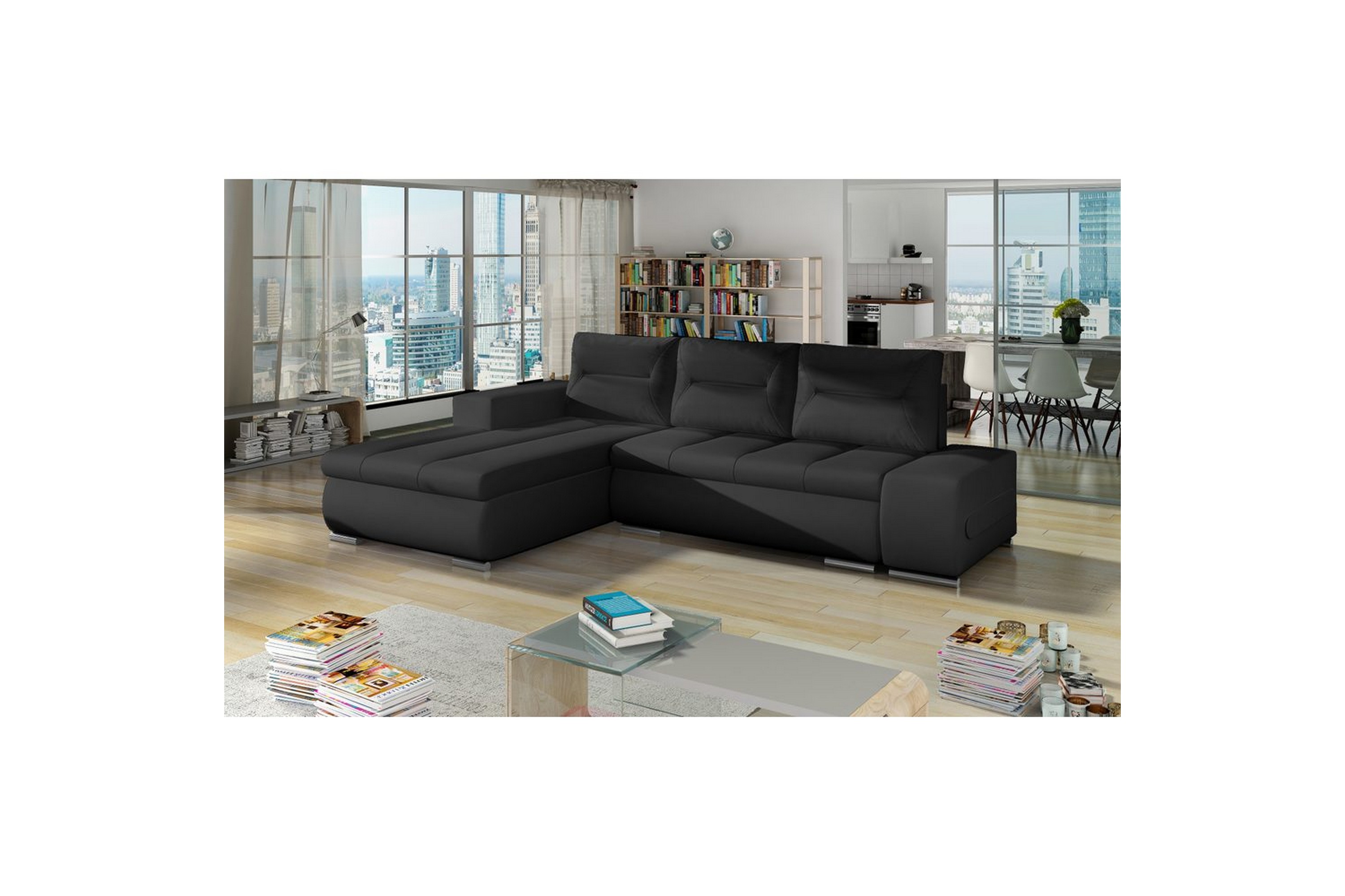 sektionssoffa eltap ottavio 275x180x85 cm - soft 11, svart, vänster