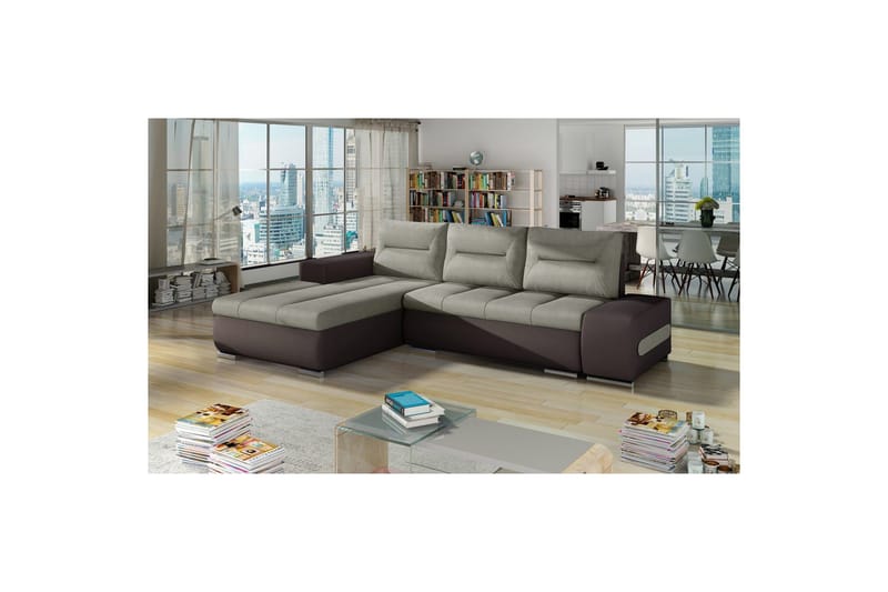 Sektionssoffa Eltap Ottavio 275x180x85 cm - Soro 13, Soft 66, Beige, Mörkbrun, Vänster - Möbler - Vardagsrum - Bäddsoffor