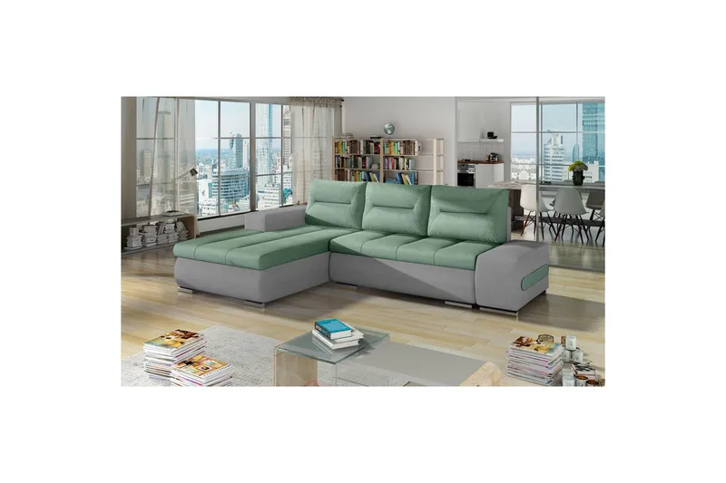Sektionssoffa Eltap Ottavio 275x180x85 cm, Soro 34, Soro 83, Grön, Vit, Vänster