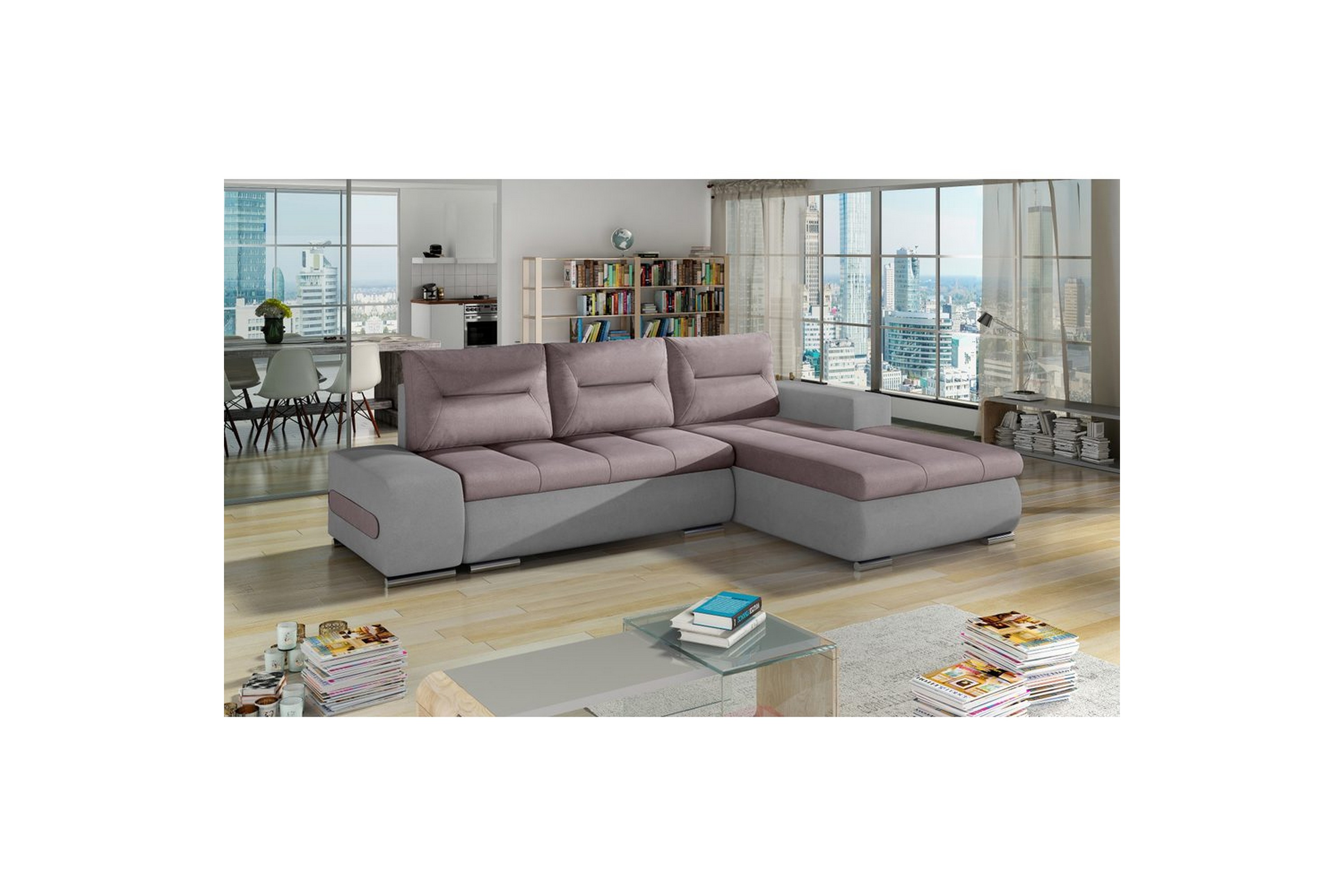 sektionssoffa eltap ottavio 275x180x85 cm - soro 61, soro 83, rosa, vit, höger