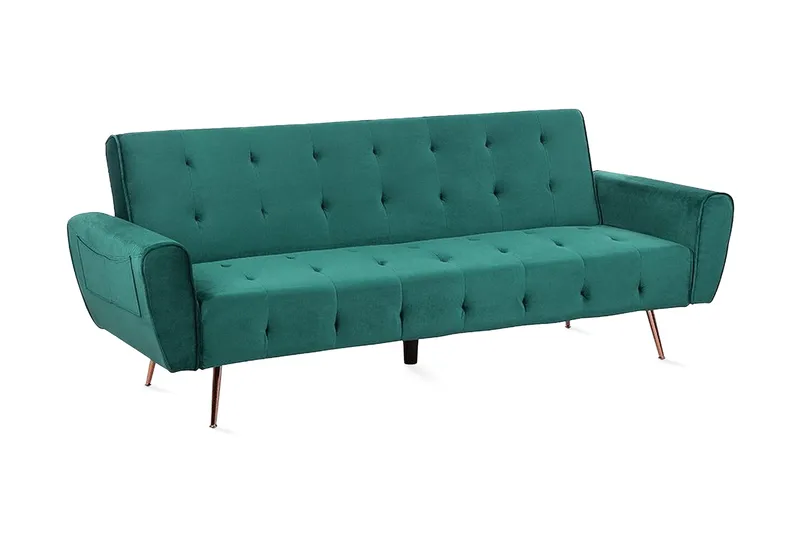 Selnes 3-sits Längsbäddad Fällbar Bäddsoffa 100x181 cm i Sammet, Grön