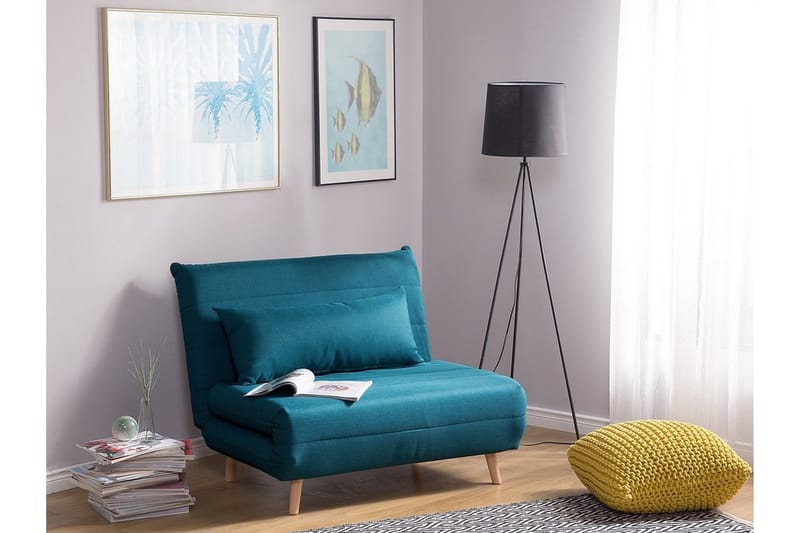 Setten 1-sits Bäddsoffa Fällbar 104 cm i Tyg med Träben - Petrol - Möbler - Vardagsrum - Bäddsoffor