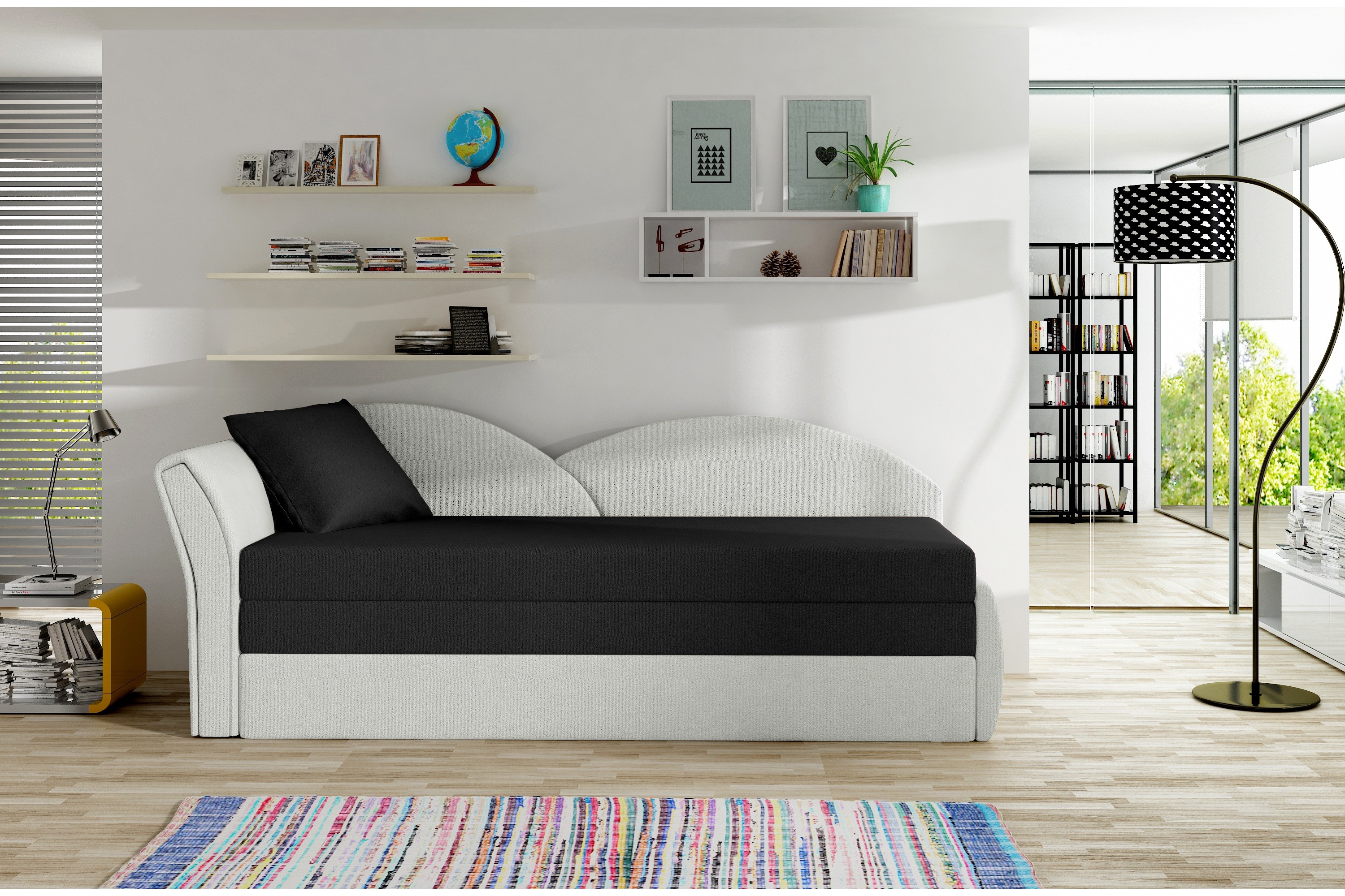 sharee 2-sits bäddsoffa vänster svart/vit -