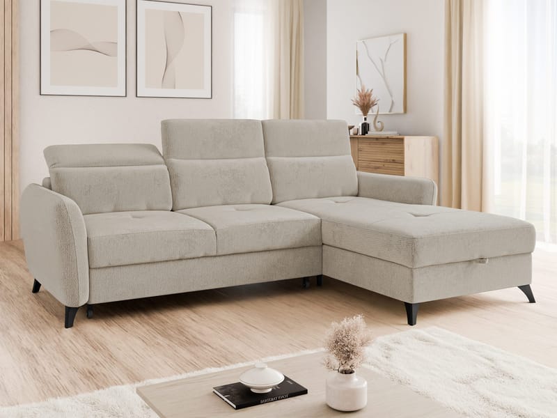 Sies 3-sits Bäddsoffa divan höger med förvaring - beige - Möbler - Vardagsrum - Bäddsoffor - Hörnbäddsoffa