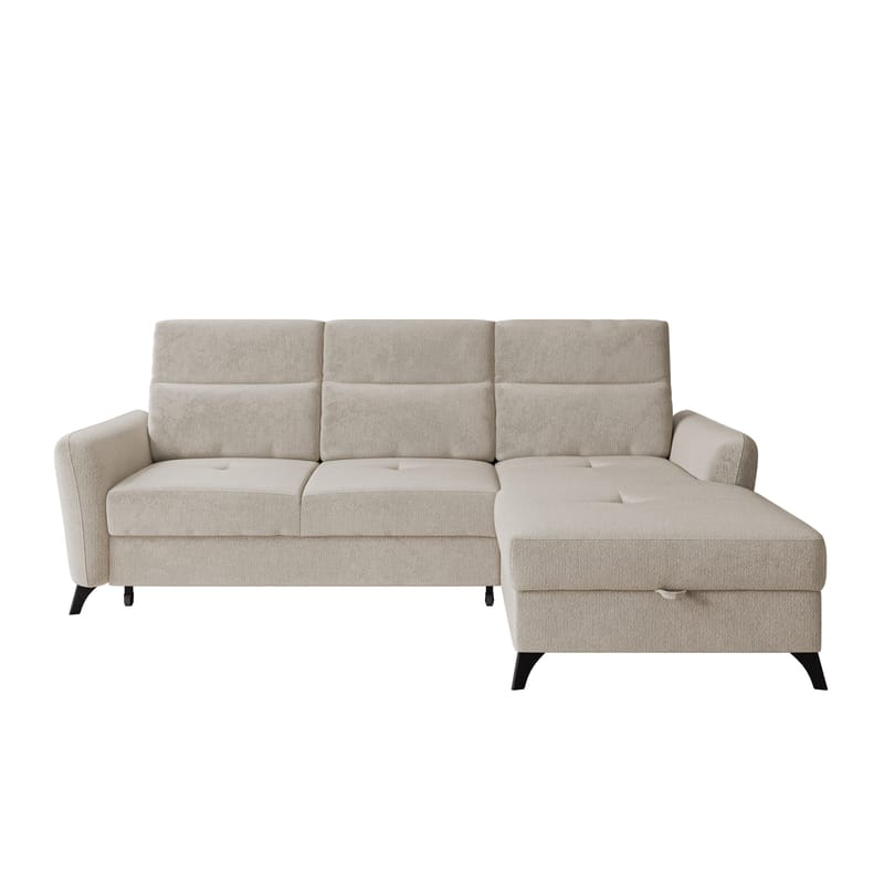 Sies 3-sits Bäddsoffa divan höger med förvaring, beige