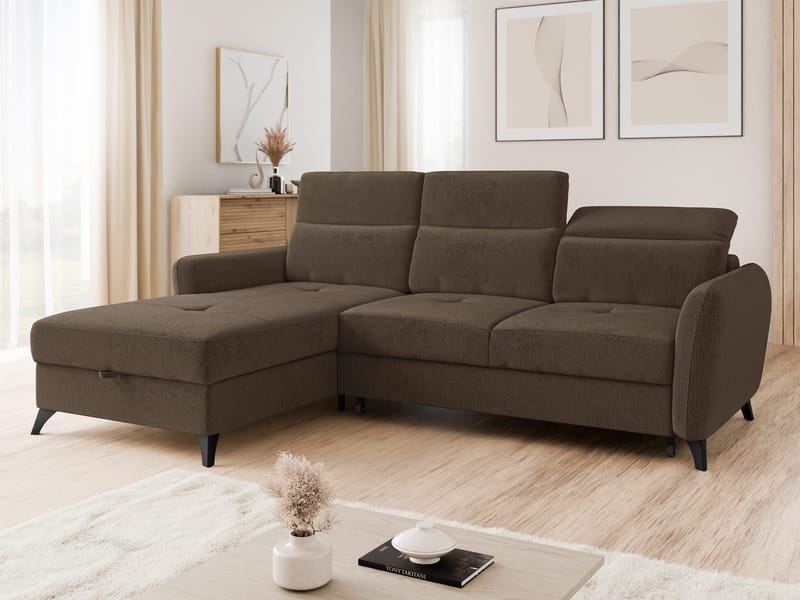 Sies 3-sits Bäddsoffa divan vänster med förvaring - brun - Möbler - Vardagsrum - Bäddsoffor