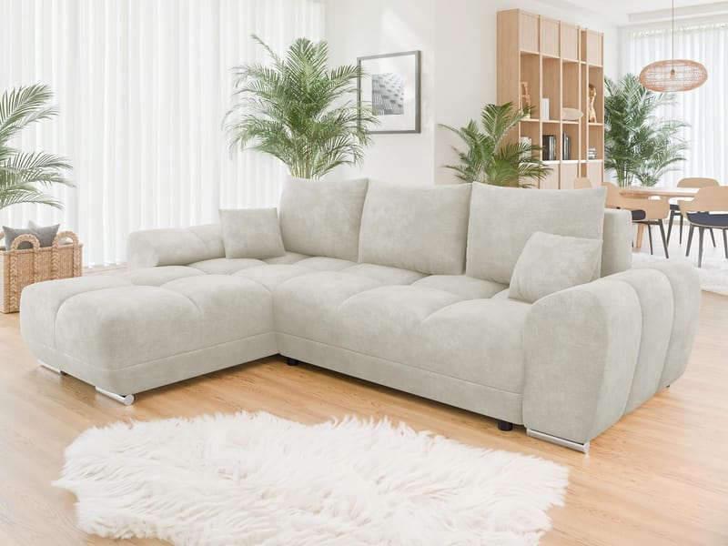 Simerly 4-sits Bäddsoffa divan vänster med förvaring - Beige - Möbler - Vardagsrum - Bäddsoffor - Hörnbäddsoffa