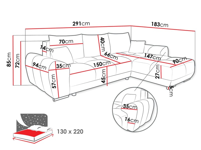 Simerly 4-sits Bäddsoffa divan vänster med förvaring - Brun - Möbler - Vardagsrum - Bäddsoffor - Hörnbäddsoffa