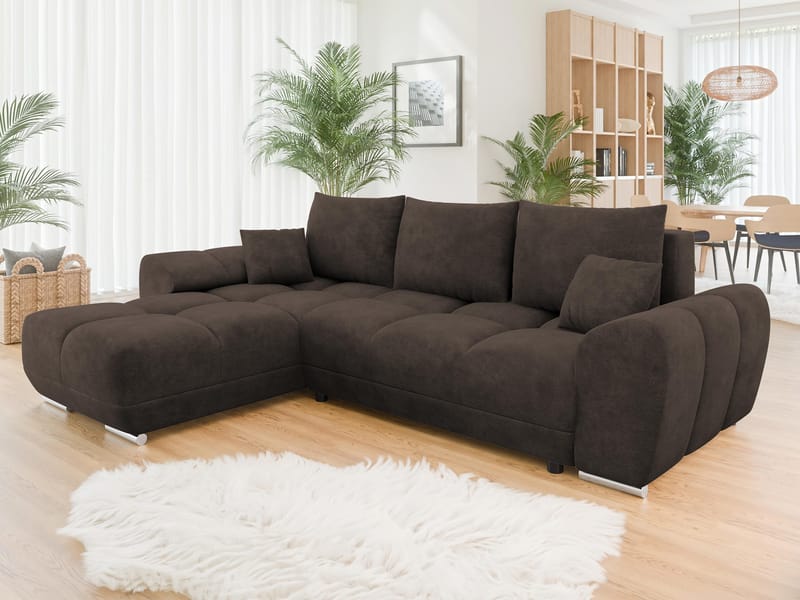 Simerly 4-sits Bäddsoffa divan vänster med förvaring - Brun - Möbler - Vardagsrum - Bäddsoffor - Hörnbäddsoffa