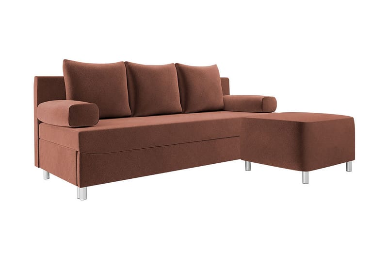Skatteg 3-sits Bäddsoffa med Fotpall i Plysch, Brun