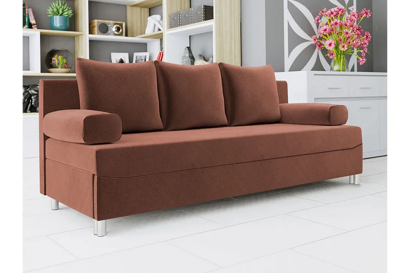 Skatteg 3-sits Längsbäddad Bäddsoffa 133x192 cm med Förvaring i Tyg - Terrakotta - Möbler - Vardagsrum - Bäddsoffor