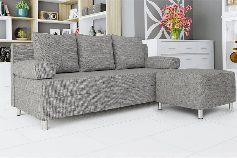 Skatteg Bäddsoffa + Fotpall - Grå - Möbler - Vardagsrum - Bäddsoffor - Hörnbäddsoffa