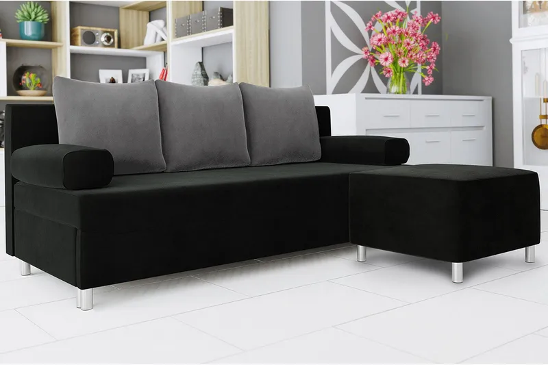 Skatteg Bäddsoffa med Sittpuff - Svart|Grå - Möbler - Vardagsrum - Bäddsoffor - 2-sits bäddsoffa