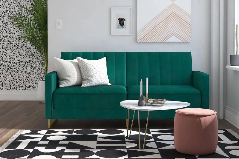 Skylar 2-sits Bäddsoffa Ställbar Sammet/Grön /Mässing - Novogratz - Möbler - Vardagsrum - Bäddsoffor - 2-sits bäddsoffa