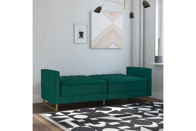 Skylar 2-sits Bäddsoffa Ställbar Sammet/Grön /Mässing - Novogratz - Möbler - Vardagsrum - Bäddsoffor - 2-sits bäddsoffa