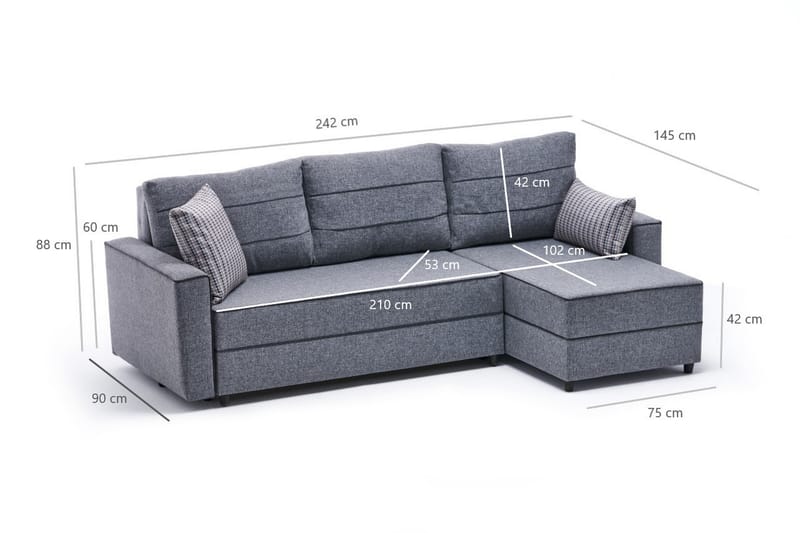 Snowdon Bäddsoffa m. Divan 4-sits 200x150 Grå - Möbler - Vardagsrum - Bäddsoffor
