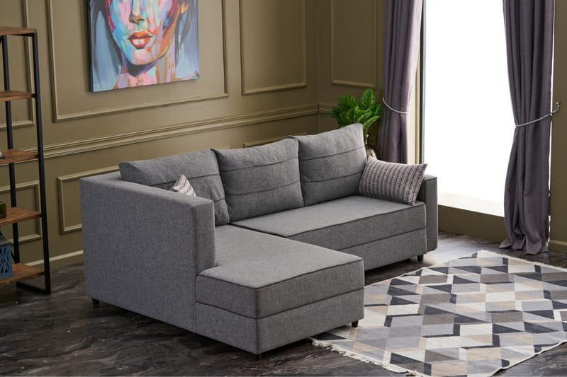 Snowdon Bäddsoffa m. Divan 4-sits 200x150 Grå - Bäddsoffor - Bäddsoffa divan