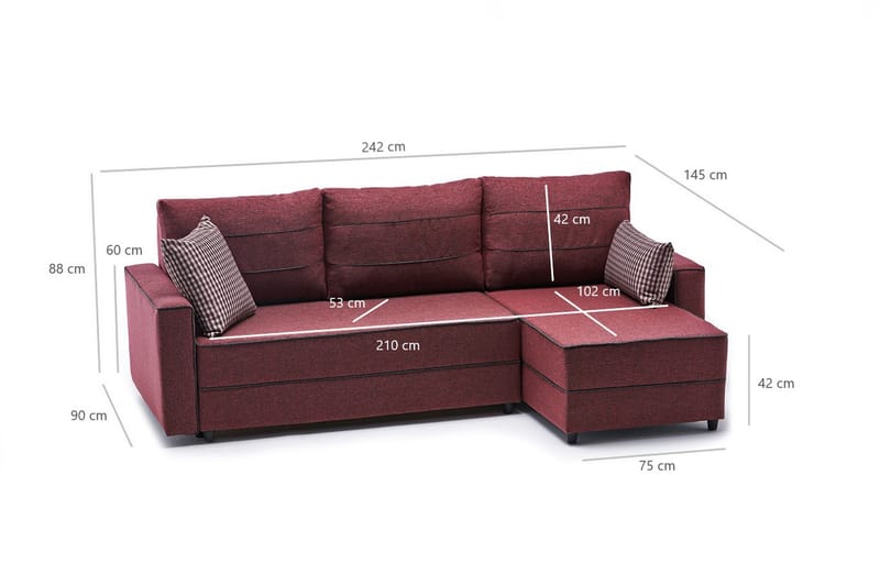 Snowdon Bäddsoffa m. Divan 4-sits 200x150 Röd - Möbler - Vardagsrum - Bäddsoffor