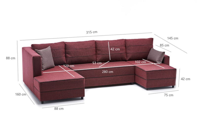 Snowdon Bäddsoffa m. Divan 4-sits 200x150 Röd - Möbler - Vardagsrum - Bäddsoffor