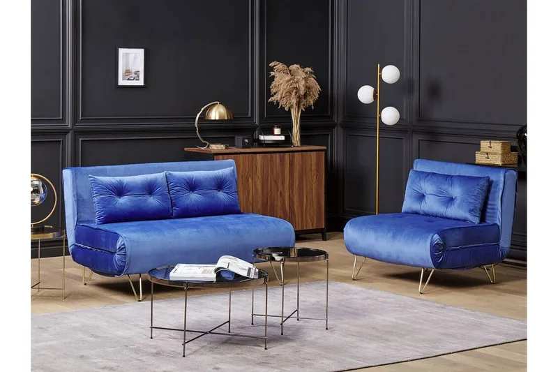Soffa 2-sits sammet marinblå VESTFOLD - Blå - Möbler - Vardagsrum - Bäddsoffor