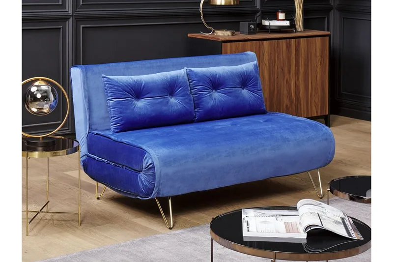 Soffa 2-sits sammet marinblå VESTFOLD - Blå - Möbler - Vardagsrum - Bäddsoffor
