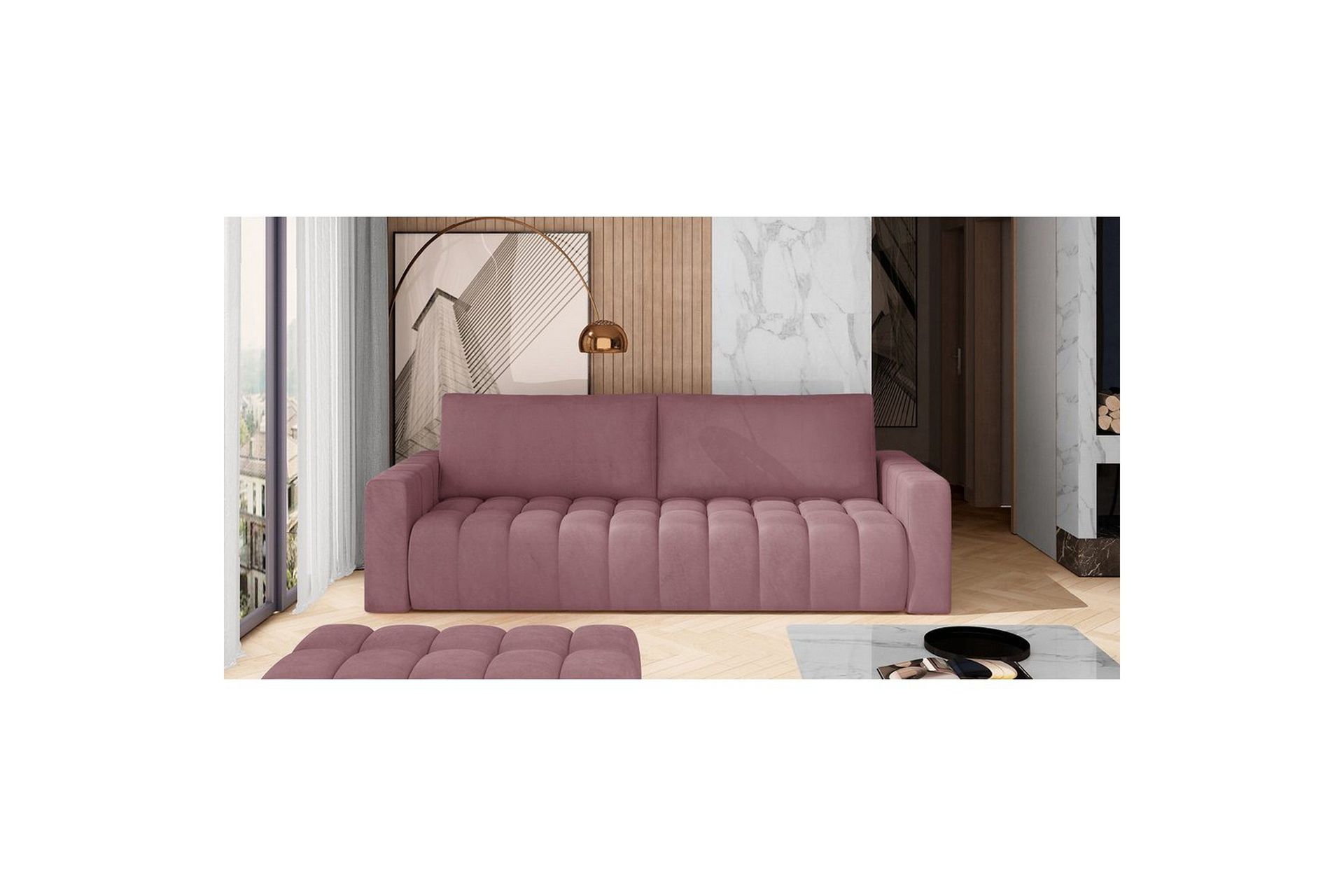 Soffa Eltap Lazaro 247x97x92 cm - Mat Velvet 63, Rosa