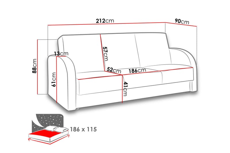 SQUARE Bäddsoffa 222x90x88 cm - Brun/Grå - Bäddsoffor - 3-sits bäddsoffa