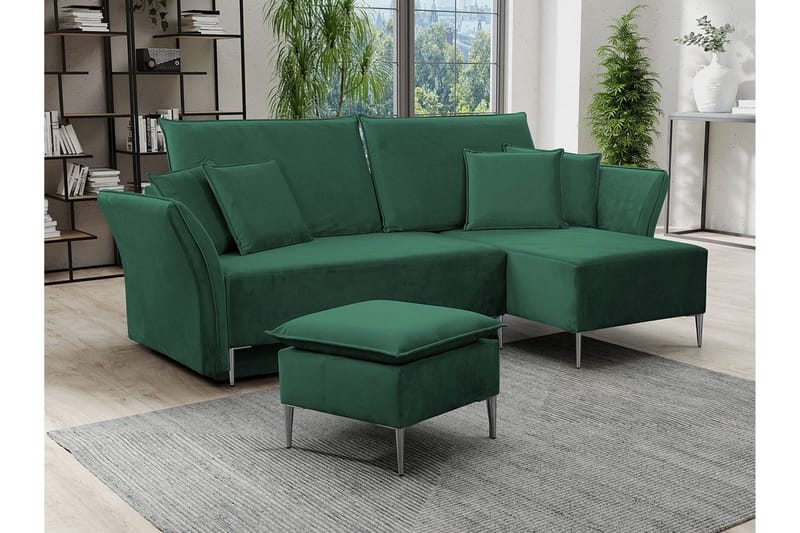 Staffin 3-sits Bäddsoffa 140x200 cm med Förvaring i Sammet - Grön - Möbler - Vardagsrum - Bäddsoffor