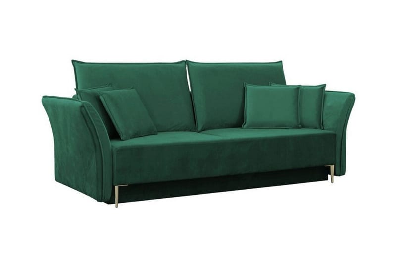 Staffin 3-sits Bäddsoffa Längsbäddad 138x192 cm med Förvaring i Sammet, Grön