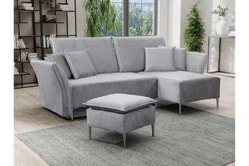 Staffin 3-sits Vänster Bäddsoffa 140x200 cm med Förvaring i Sammet - Grå - Möbler - Vardagsrum - Bäddsoffor