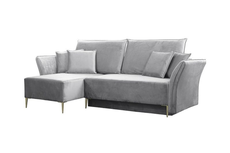 Staffin 3-sits Vänster Bäddsoffa 140x200 cm med Förvaring i Sammet, Grå