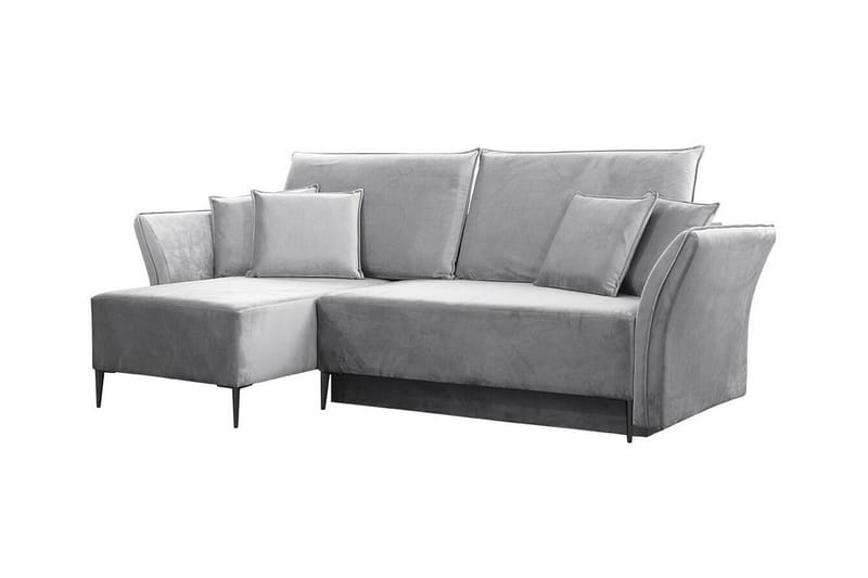 Staffin 3-sits Vänster Bäddsoffa 140x200 cm med Förvaring i Sammet, Grå