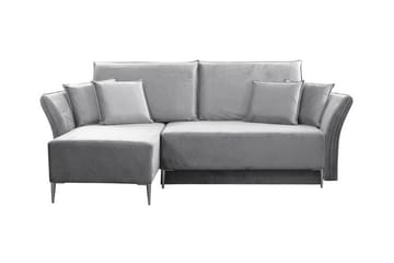 Staffin 3-sits Vänster Bäddsoffa 140x200 cm med Förvaring i Sammet - Grå - Möbler - Vardagsrum - Bäddsoffor