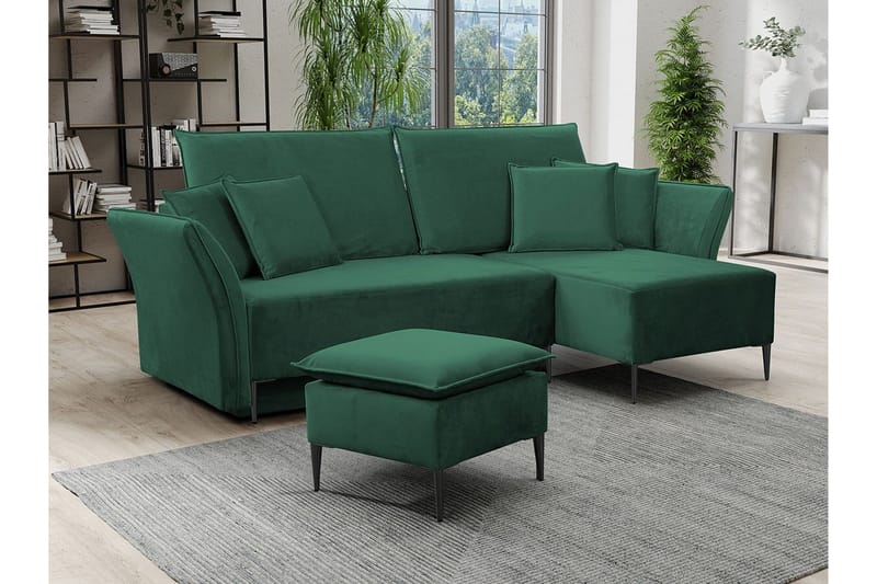 Staffin 3-sits Vänster Bäddsoffa 140x200 cm med Förvaring i Sammet - Grön - Möbler - Vardagsrum - Bäddsoffor