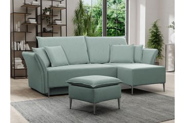 Staffin 3-sits Vänster Hörnbäddsoffa 140x200 cm med Förvaring i Chenille - Grön - Möbler - Vardagsrum - Bäddsoffor