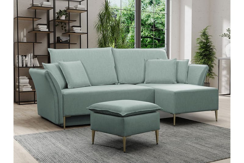 Staffin 3-sits Vänster Hörnbäddsoffa 140x200 cm med Förvaring i Tyg - Grön - Möbler - Vardagsrum - Bäddsoffor