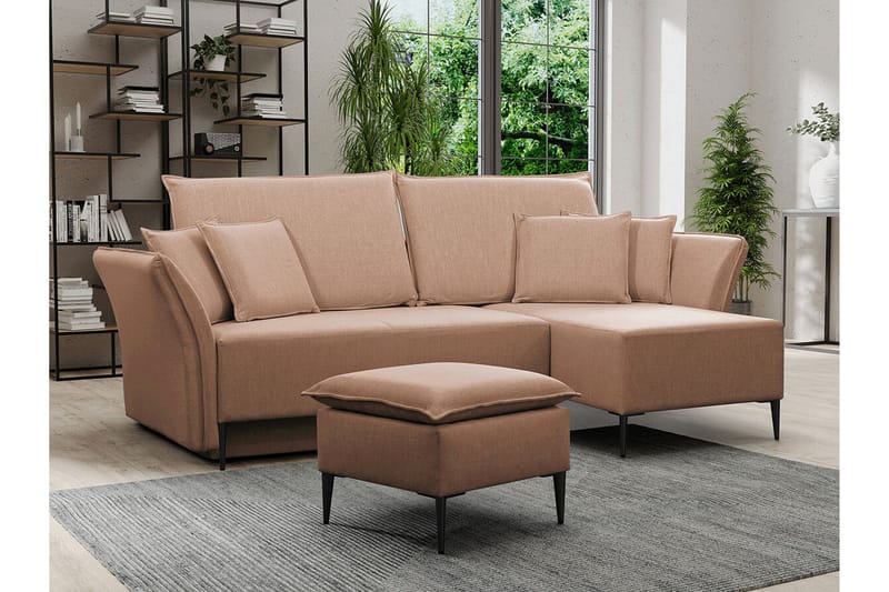 Staffin 3-sits Vänster Hörnbäddsoffa 140x200 cm med Förvaring i Tyg - Rosa - Möbler - Vardagsrum - Bäddsoffor