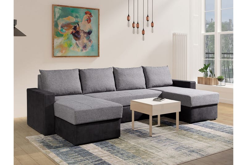 Staffin 4-sits U-formad Längsbäddad Hörnbäddsoffa 140x283 cm med Förvaring i Tyg - Grå - Möbler - Vardagsrum - Bäddsoffor - U bäddsoffa