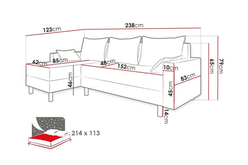 Summerhill Hörnbäddsoffa 3-sits Mörkgrå - Möbler - Vardagsrum - Bäddsoffor - Hörnbäddsoffa