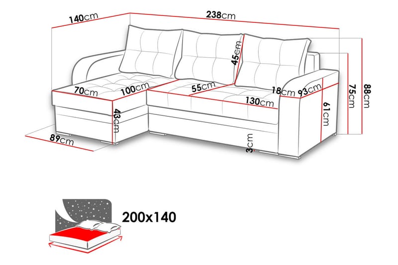 SYDNEY Divanbäddsoffa 238x140x88 cm - Brun/beige - Möbler - Vardagsrum - Bäddsoffor