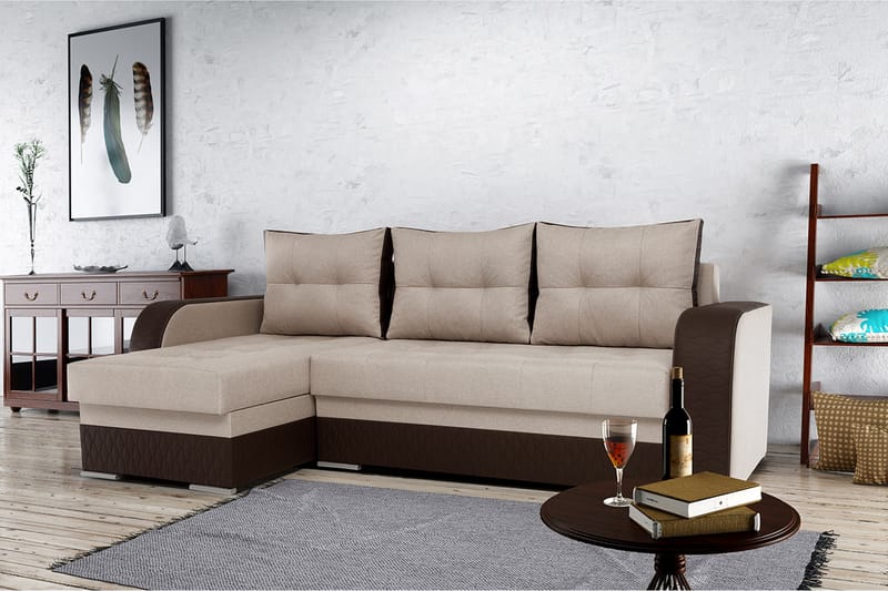 SYDNEY Divanbäddsoffa 238x140x88 cm - Brun/beige - Möbler - Vardagsrum - Bäddsoffor