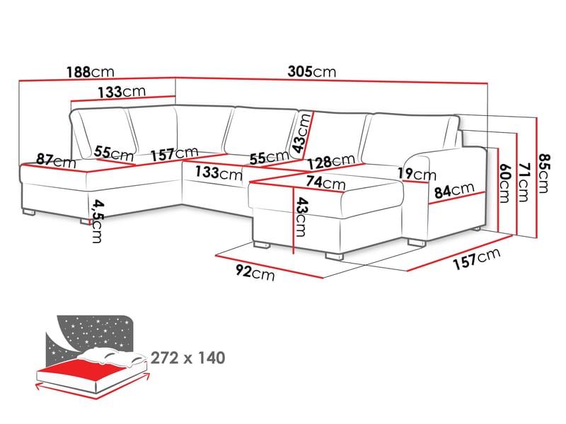 Taberk 5-sits U-Soffa med Divan Vänster - Möbler - Vardagsrum - Bäddsoffor - Hörnbäddsoffa