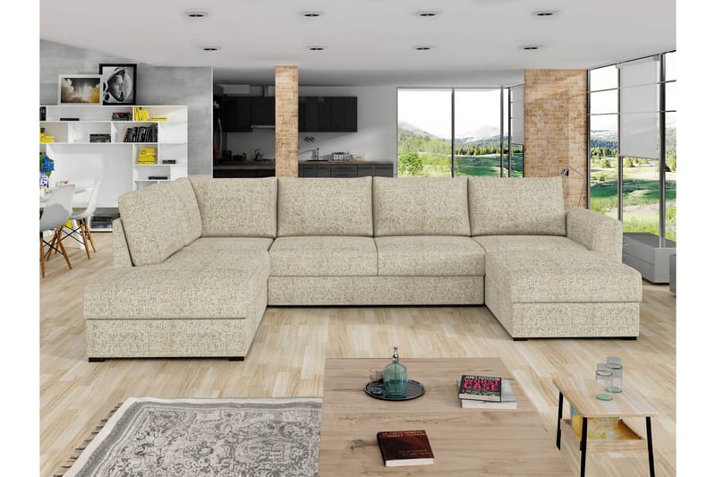 Taberk Bäddsoffa med Divan och Schäslong 4-sits - Beige - Möbler - Vardagsrum - Bäddsoffor - U bäddsoffa